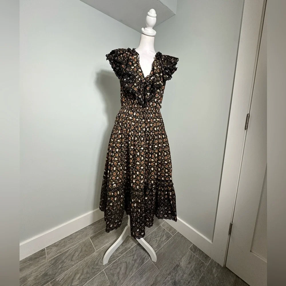 ULLA JOHNSON Yvette Floral Cotton Midi Dress Size 4 - Picture 6 of 17